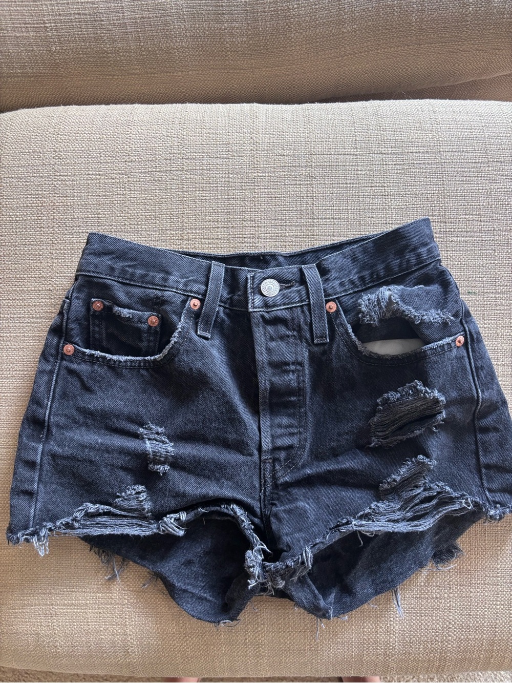 Levi's Black Distressed Ripped Denim Shorts | Size 25 | good used condition